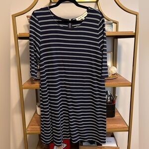 Navy and White Striped Long Sleeve Dress
